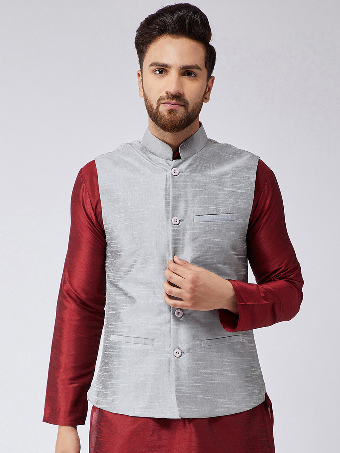 Buy SOJANYA Grey Woven Design Nehru Jacket Nehru Jackets for Men