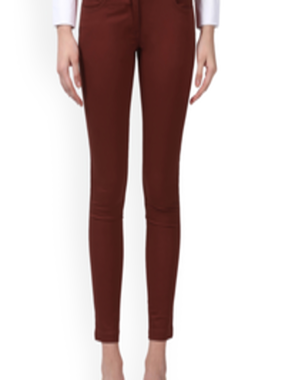 Buy Park Avenue Women Rust Brown Tapered Fit Solid Regular Trousers ...