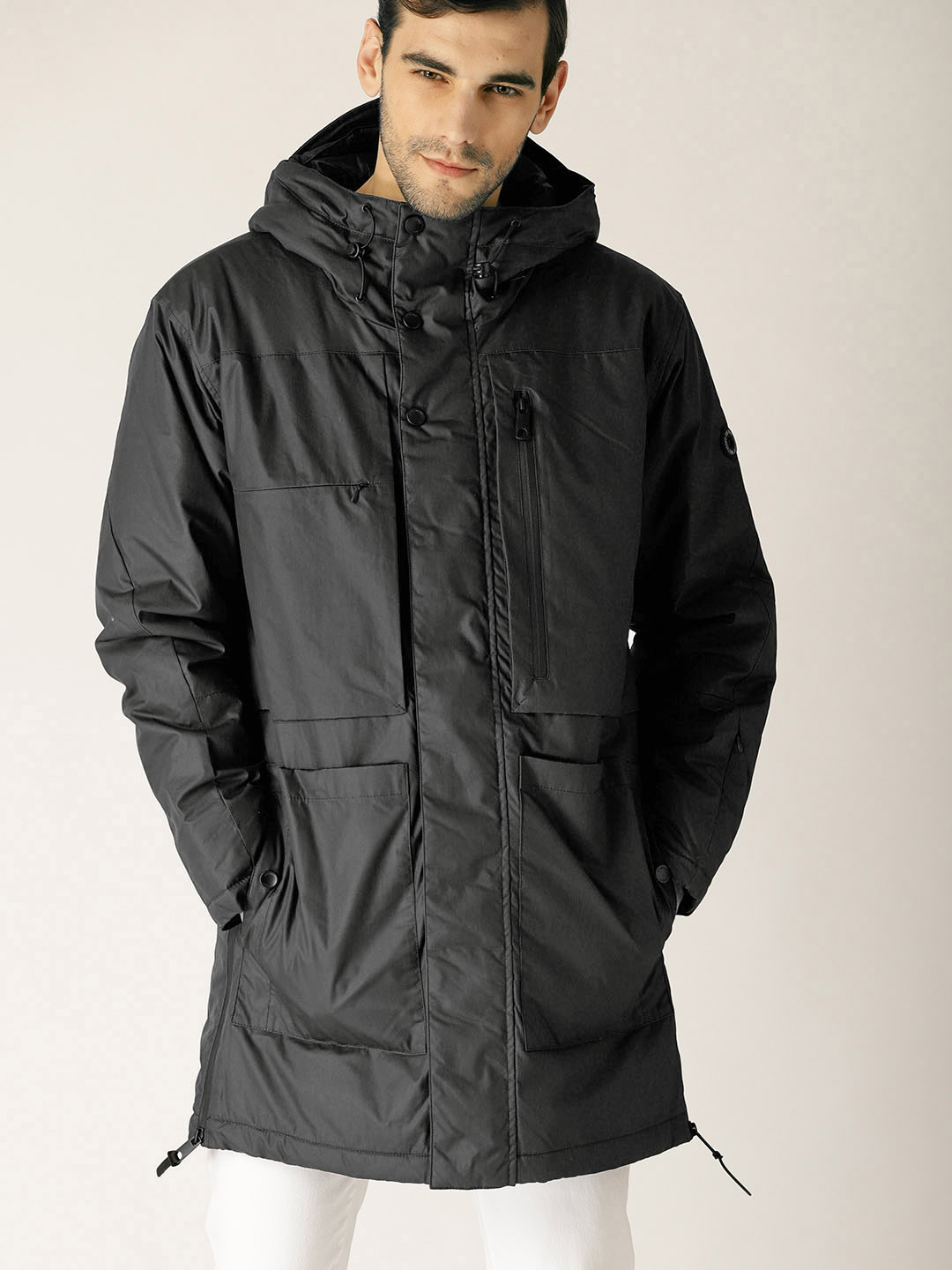 Buy ESPRIT Men Charcoal Grey Solid Longline Hooded Padded Jacket Jackets for Men 7337005 Myntra