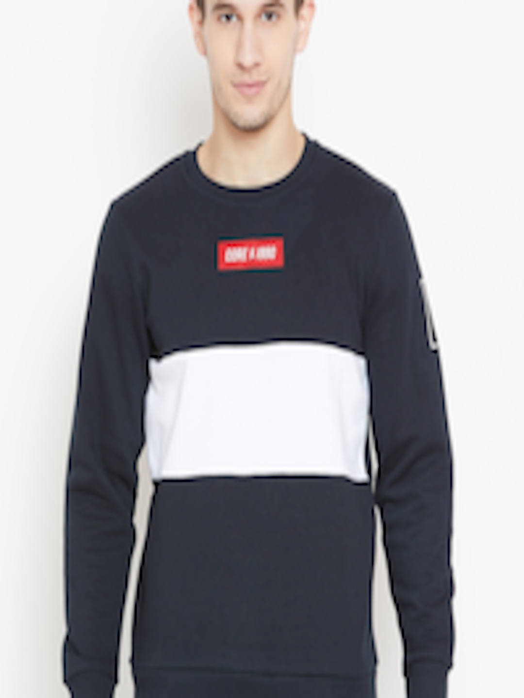 Buy Jack & Jones Men Navy Blue & White Colourblocked Sweatshirt ...