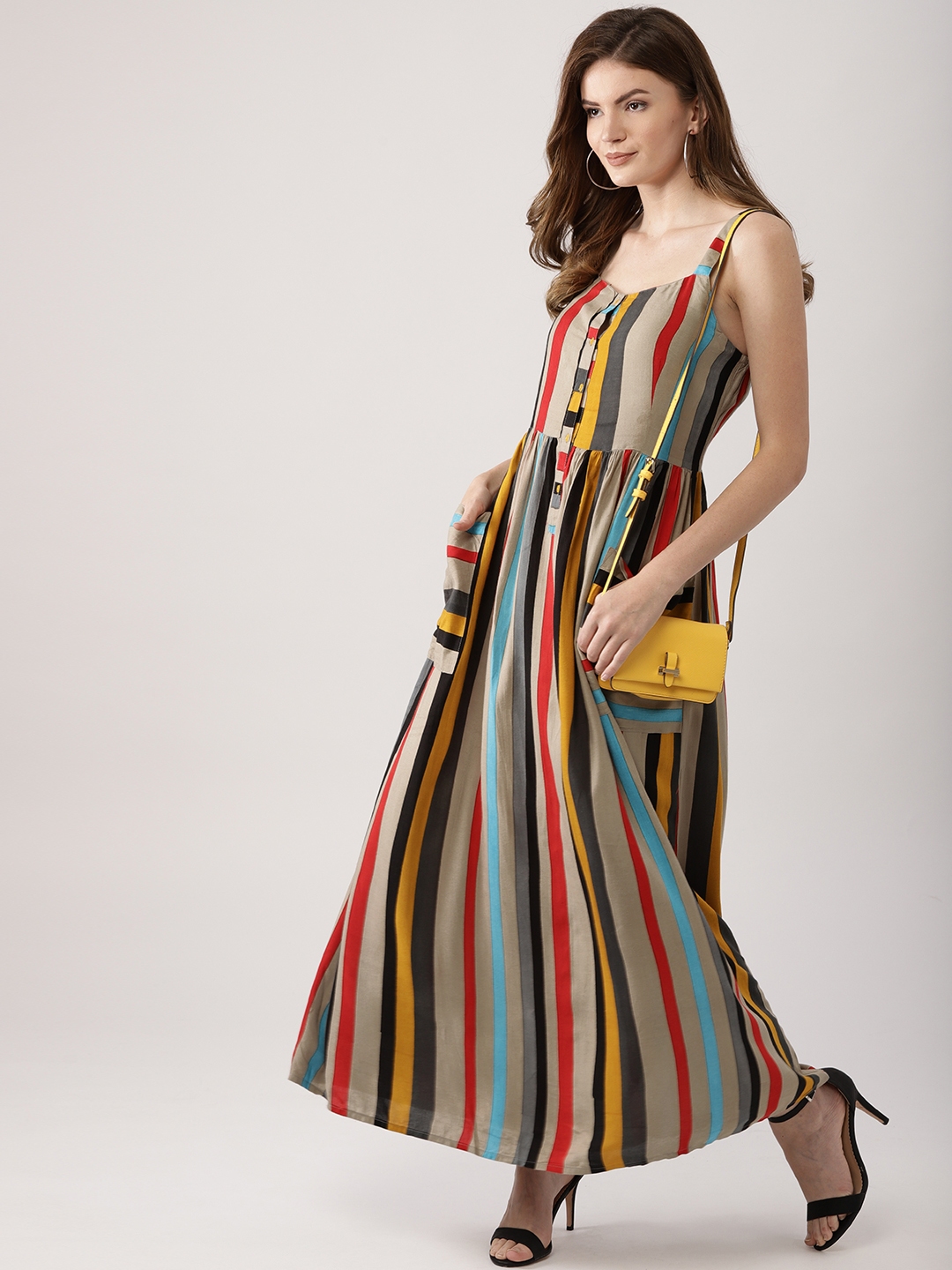 Buy Aks Couture Women Multicoloured Striped Maxi Dress Dresses For