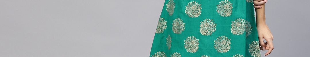 Buy Jaipur Kurti Women Green & Golden Printed Kurta With Trousers ...