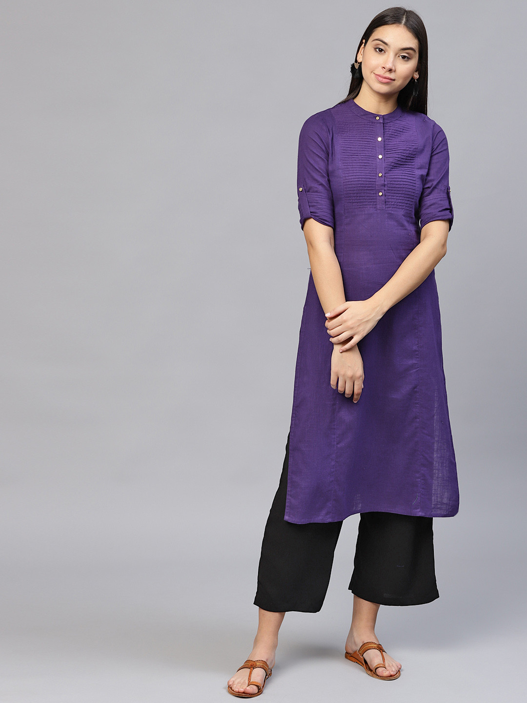 Buy Jaipur Kurti Women Purple Solid Straight Kurta Kurtas for Women