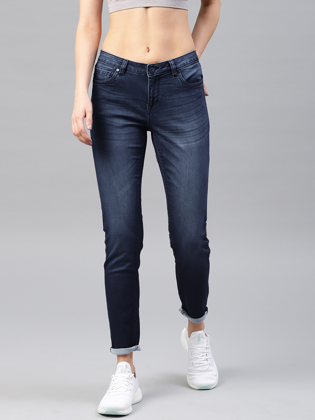 HRX by Hrithik Roshan Women Blue Skinny Fit Mid-Rise Clean Look Stretchable Jeans