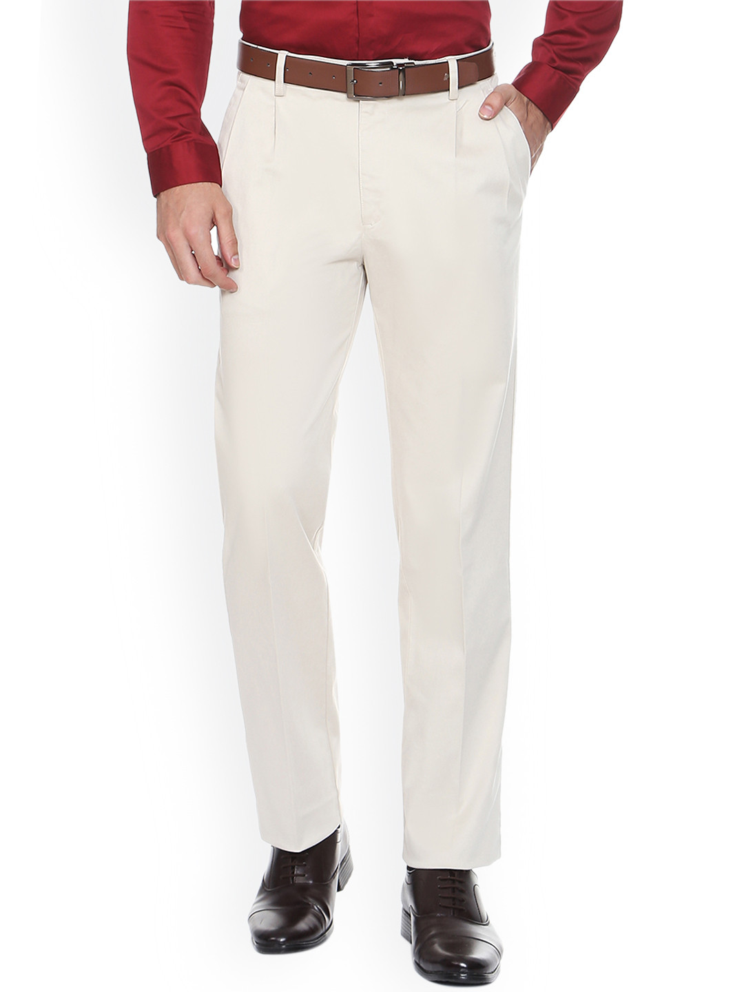 Buy Allen Solly Men White Regular Fit Solid Formal Trousers Trousers
