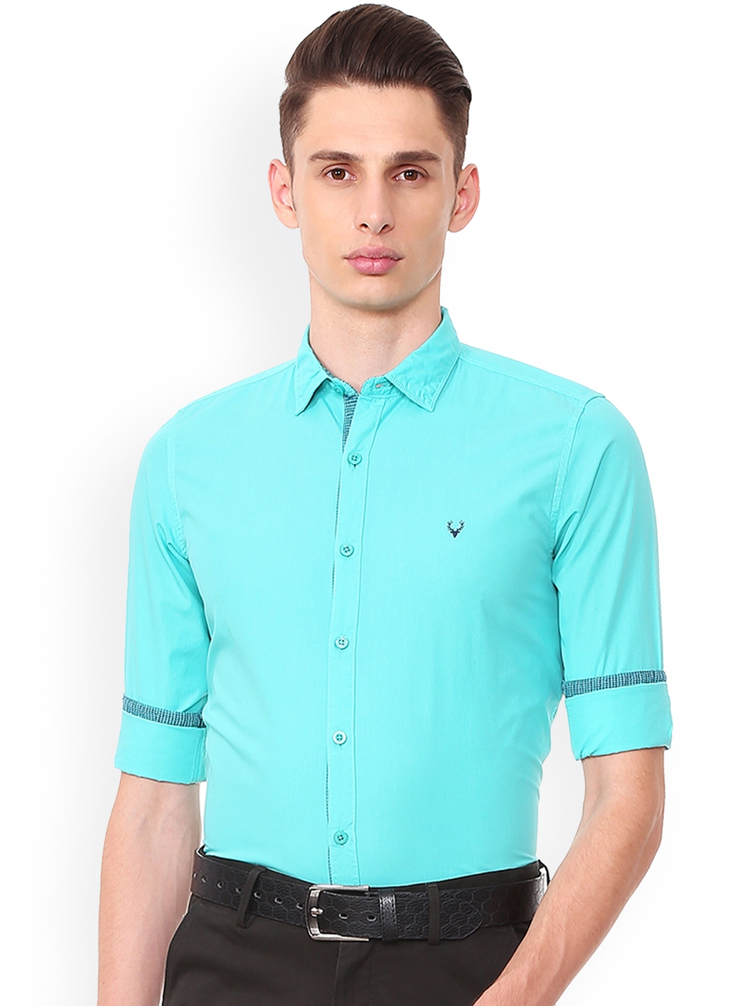 Buy Allen Solly Men Blue Slim Fit Solid Casual Shirt - Shirts for Men ...