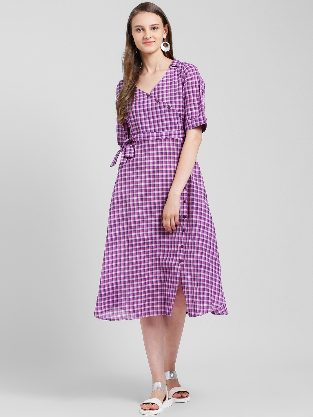 Buy Kira Women Lavender Checked Wrap Dress - Dresses for Women 7371366 ...