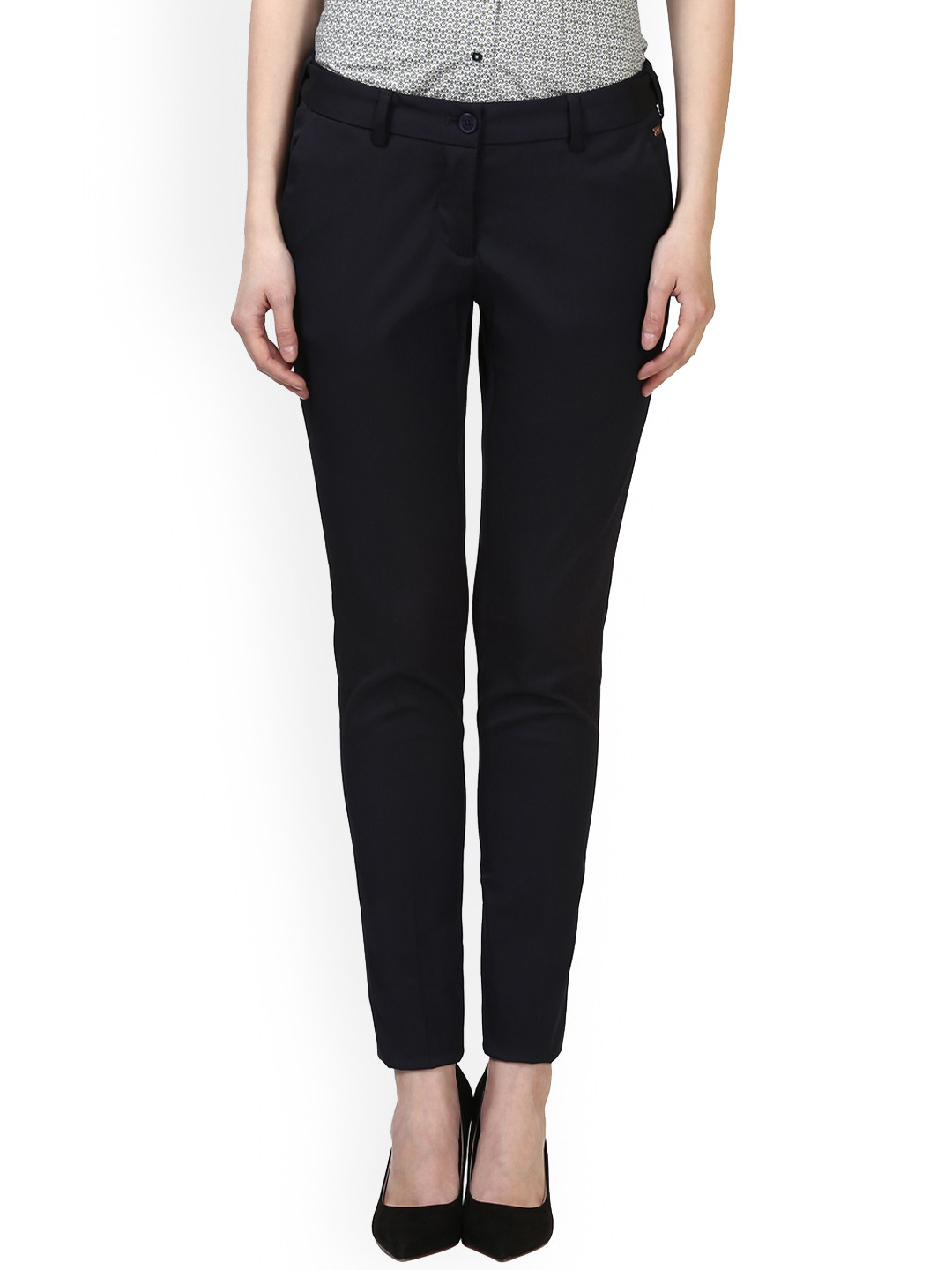 Buy Park Avenue Women Navy Blue Regular Fit Solid Formal Trousers ...