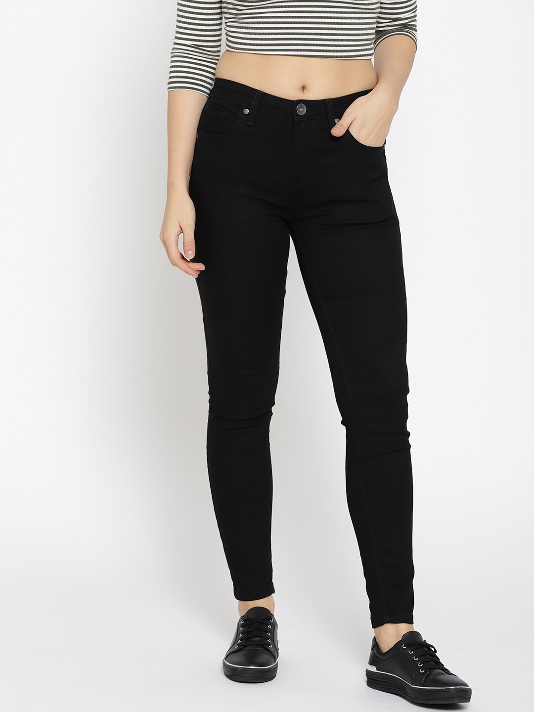 Buy United Colors Of Benetton Women Black Skinny Fit Mid Rise Clean ...