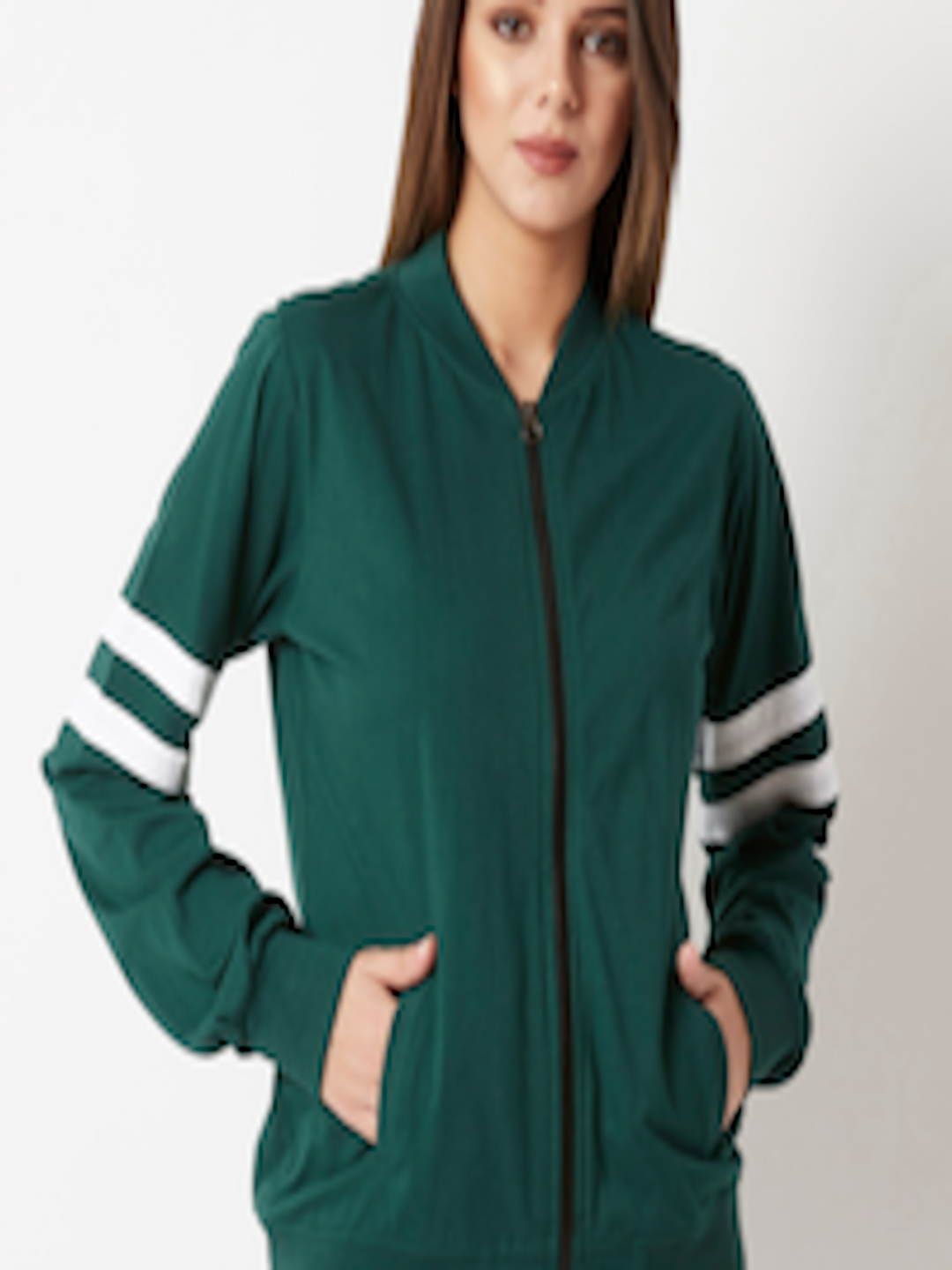 Buy Miss Chase Women Green Striped Lightweight Bomber - Jackets for ...