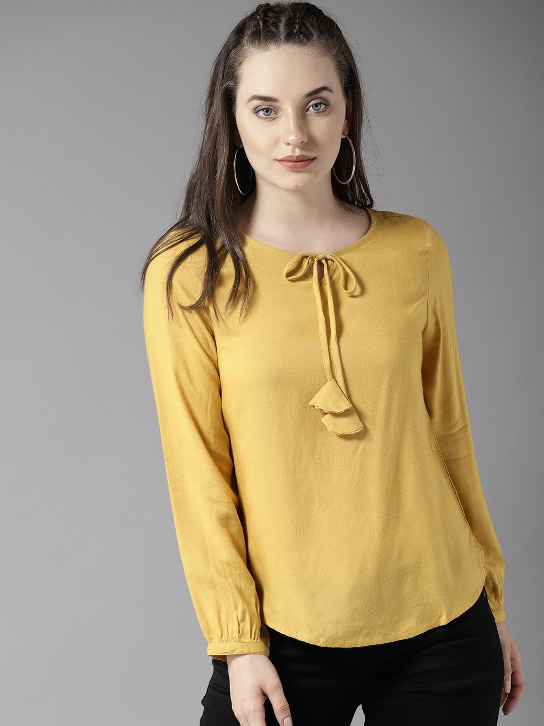 Buy HERE&NOW Women Mustard Yellow Solid Top - Tops for Women 7374023 ...