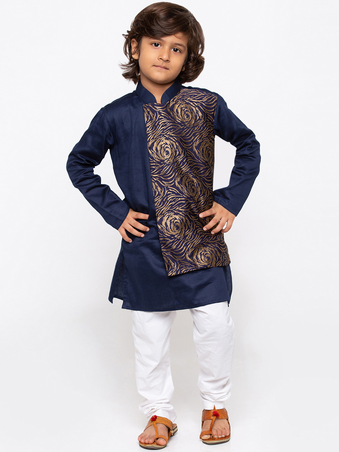 JBN Creation Set Kurta E Pigiama Per Bambino – Misto Cotone Bianco Con Base Multicolore, Stampa Digitale Piume, Taglie 1-15 Anni