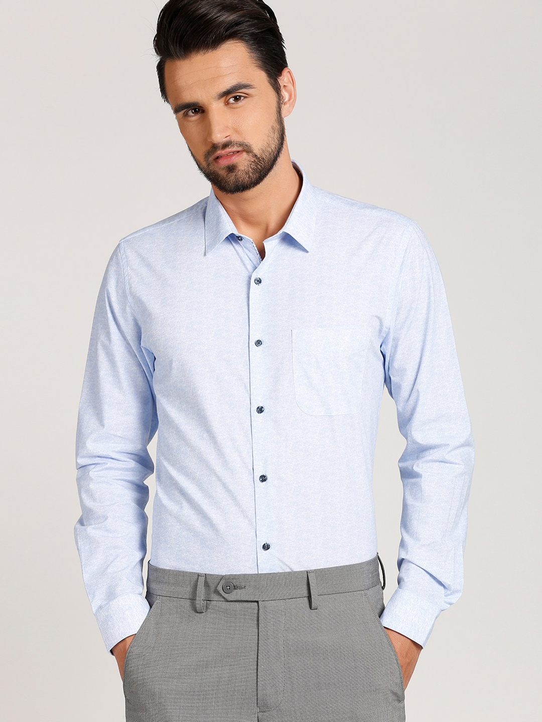 Buy Peter England Men Blue Slim Fit Printed Formal Shirt - Shirts for ...
