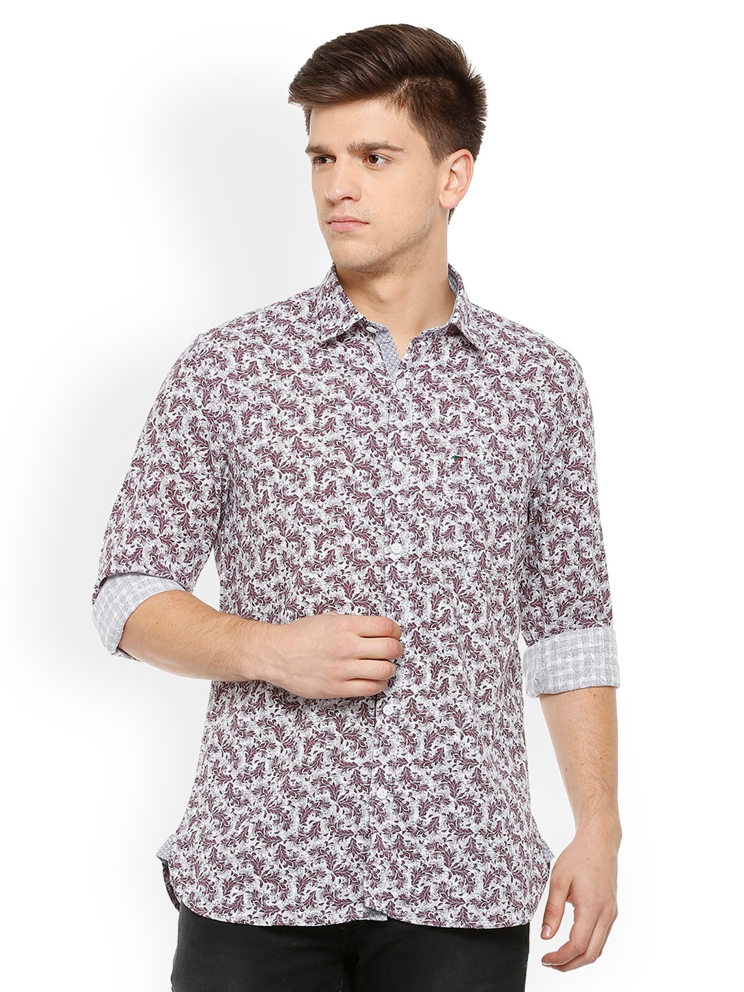 Buy Peter England Casuals Men Maroon & Off White Slim Fit Printed