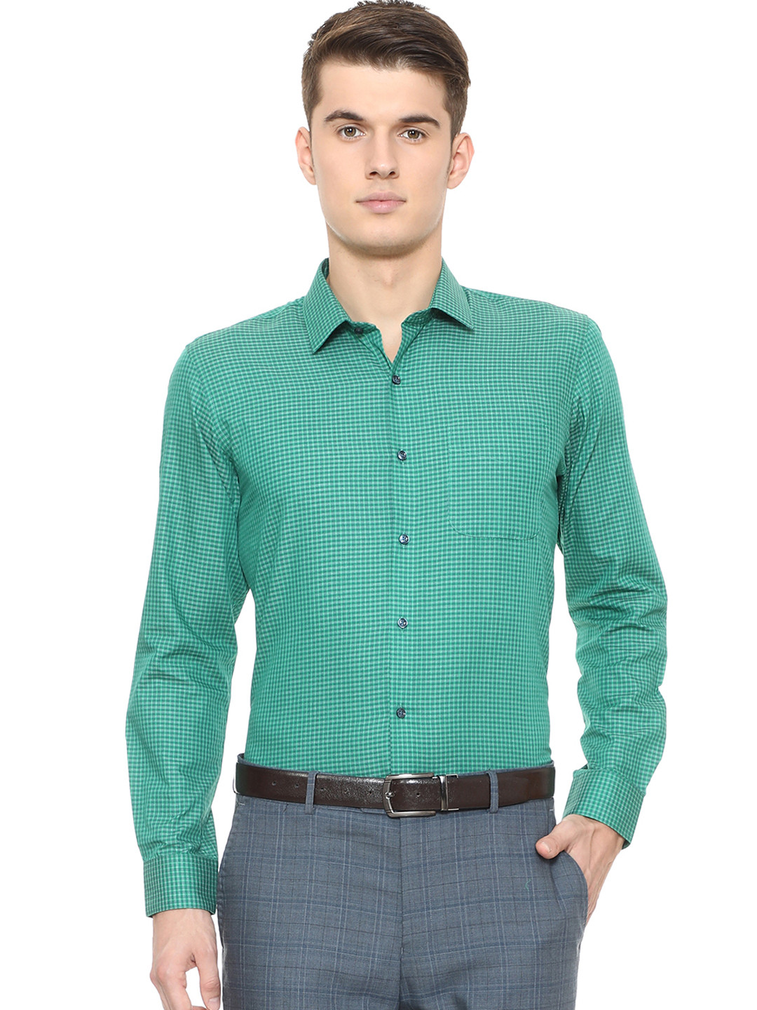 Buy Peter England Men Green & Navy Blue Slim Fit Self Design Formal