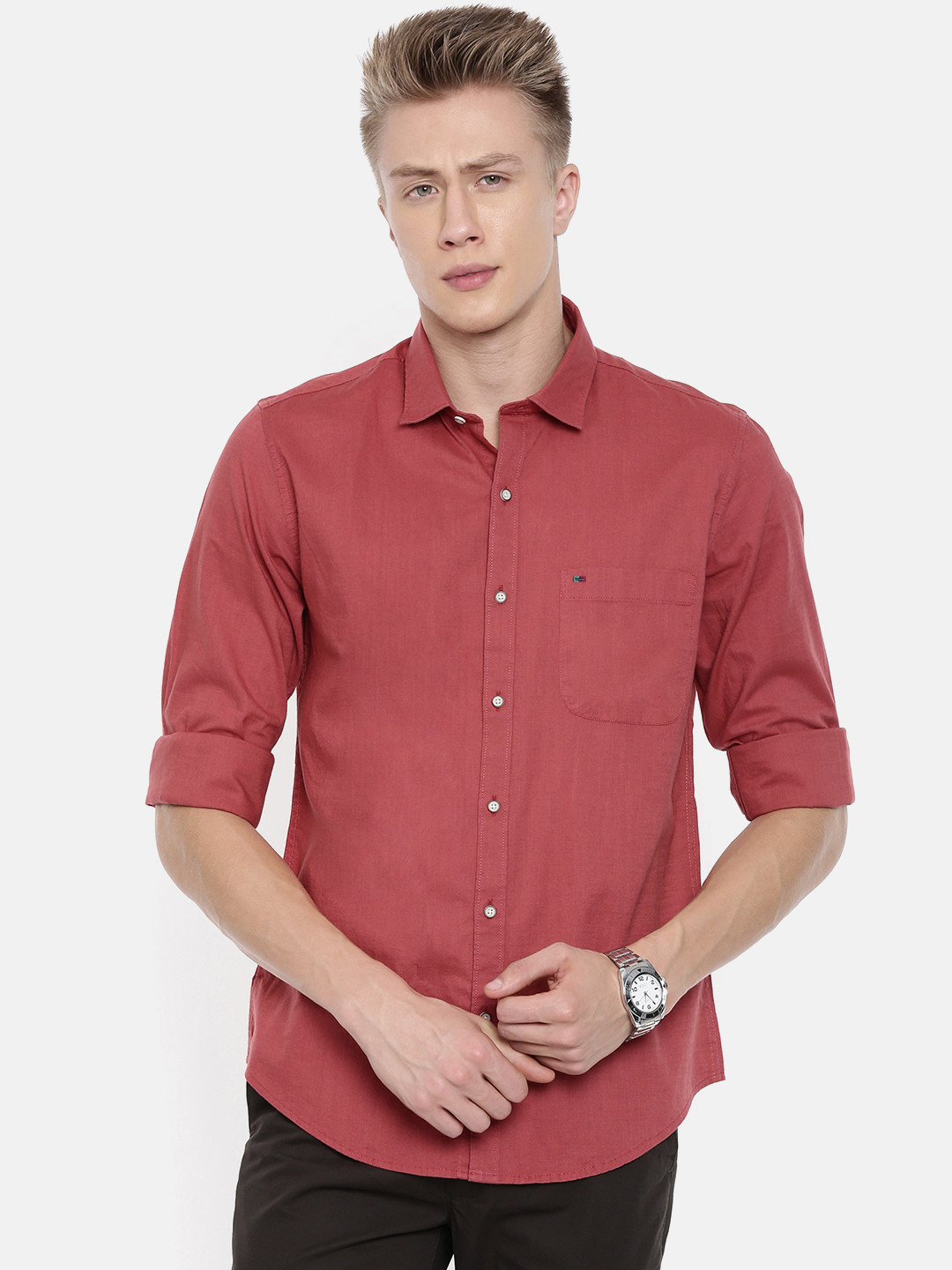 Buy Peter England Casuals Men Red Slim Fit Solid Casual Shirt Shirts