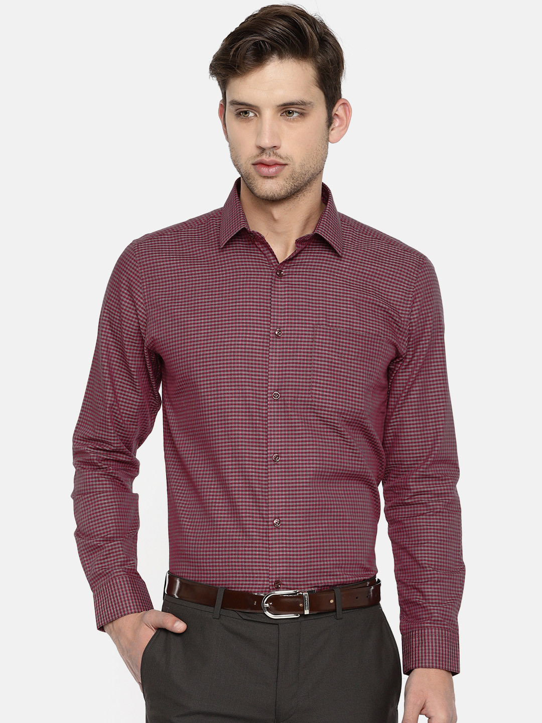 Buy Peter England Men Maroon Slim Fit Checked Formal Shirt Shirts for Men 7375512 Myntra