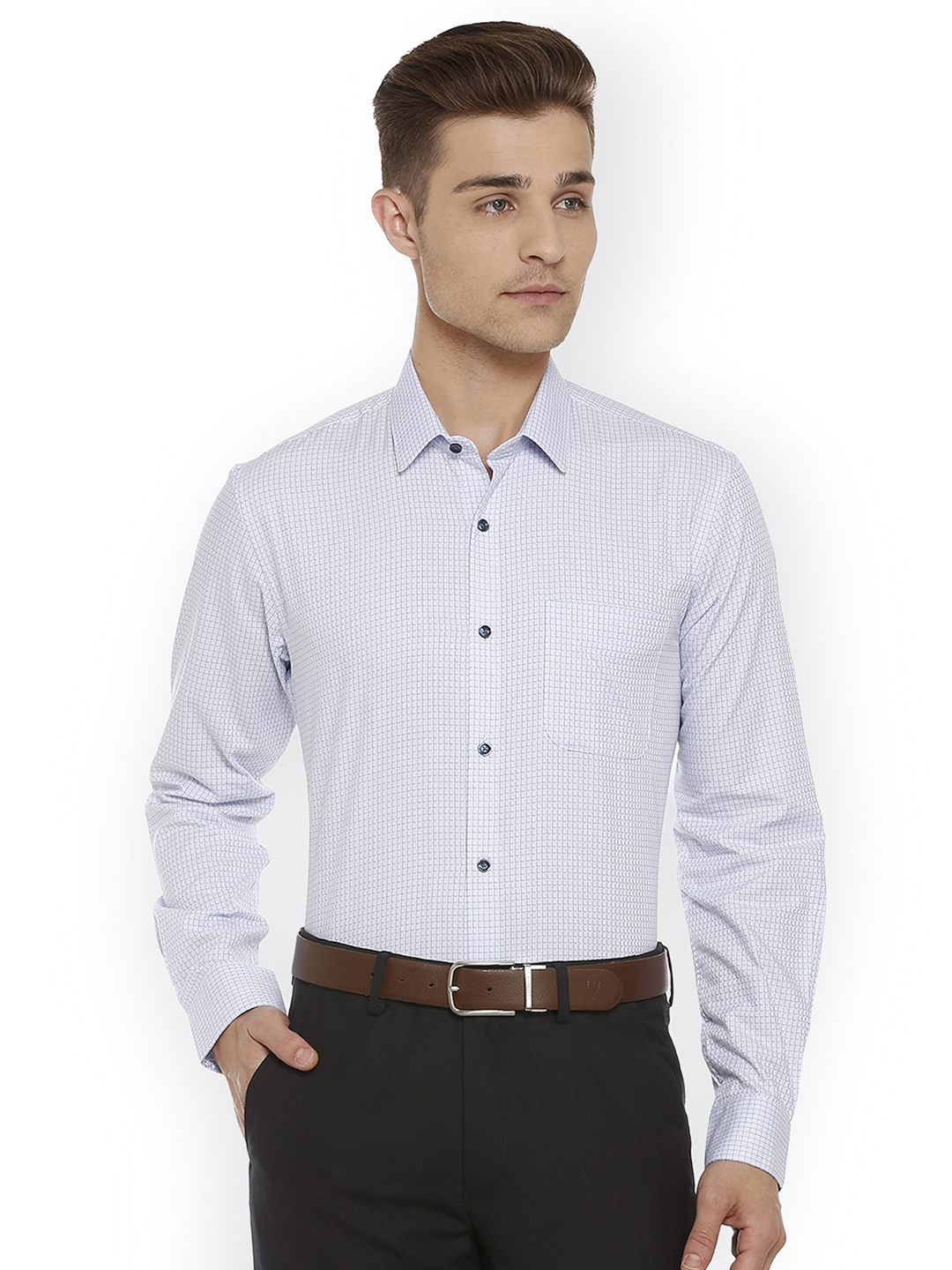 Buy Peter England Men Off White Slim Fit Checked Formal Shirt - Shirts ...