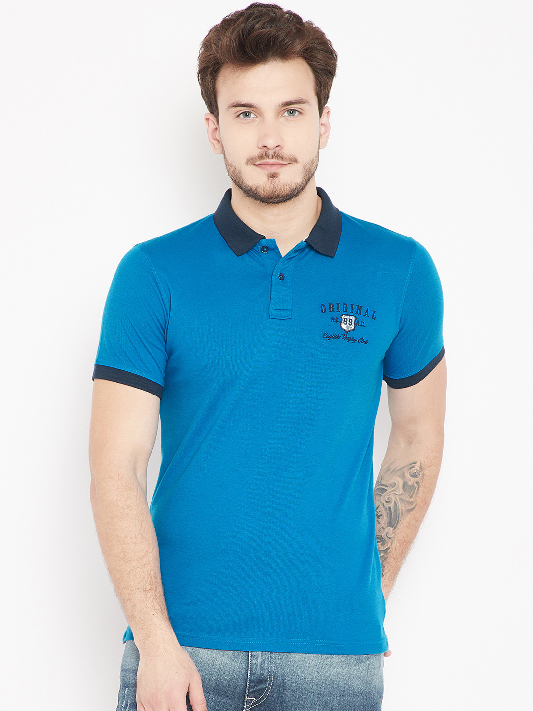 Buy Peter England Casuals Men Blue Solid Polo Collar T Shirt Tshirts for Men 7376233 Myntra