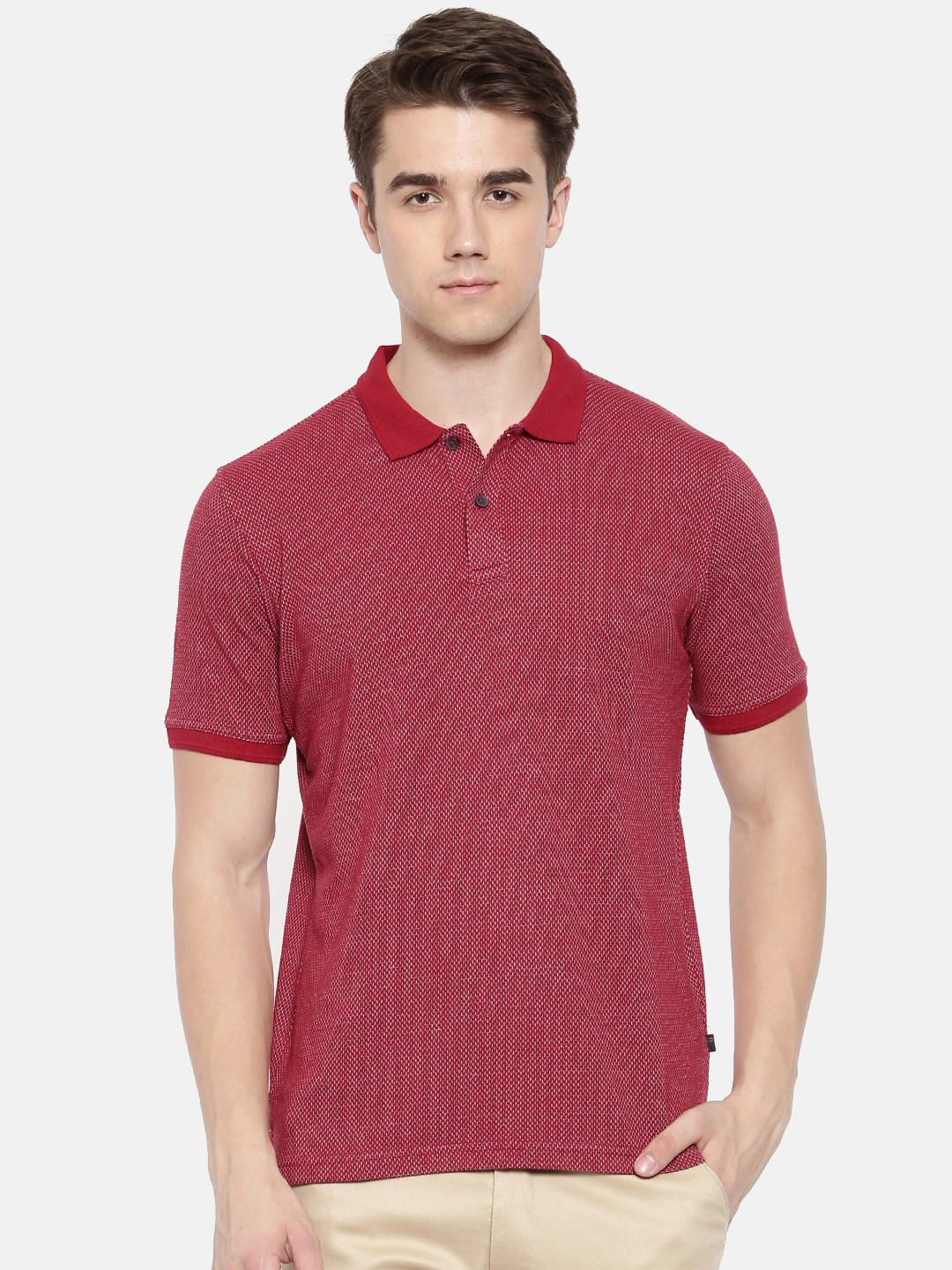 Buy Peter England Men Red Self Design Polo Collar T Shirt Tshirts for Men 7376440 Myntra