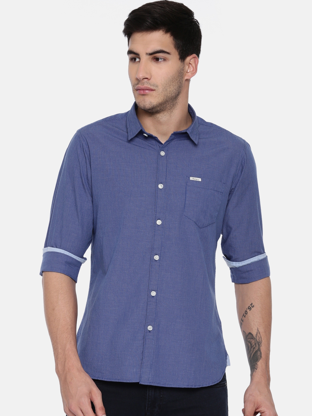 Buy Pepe Jeans Men Blue Regular Fit Checked Casual Shirt - Shirts for ...