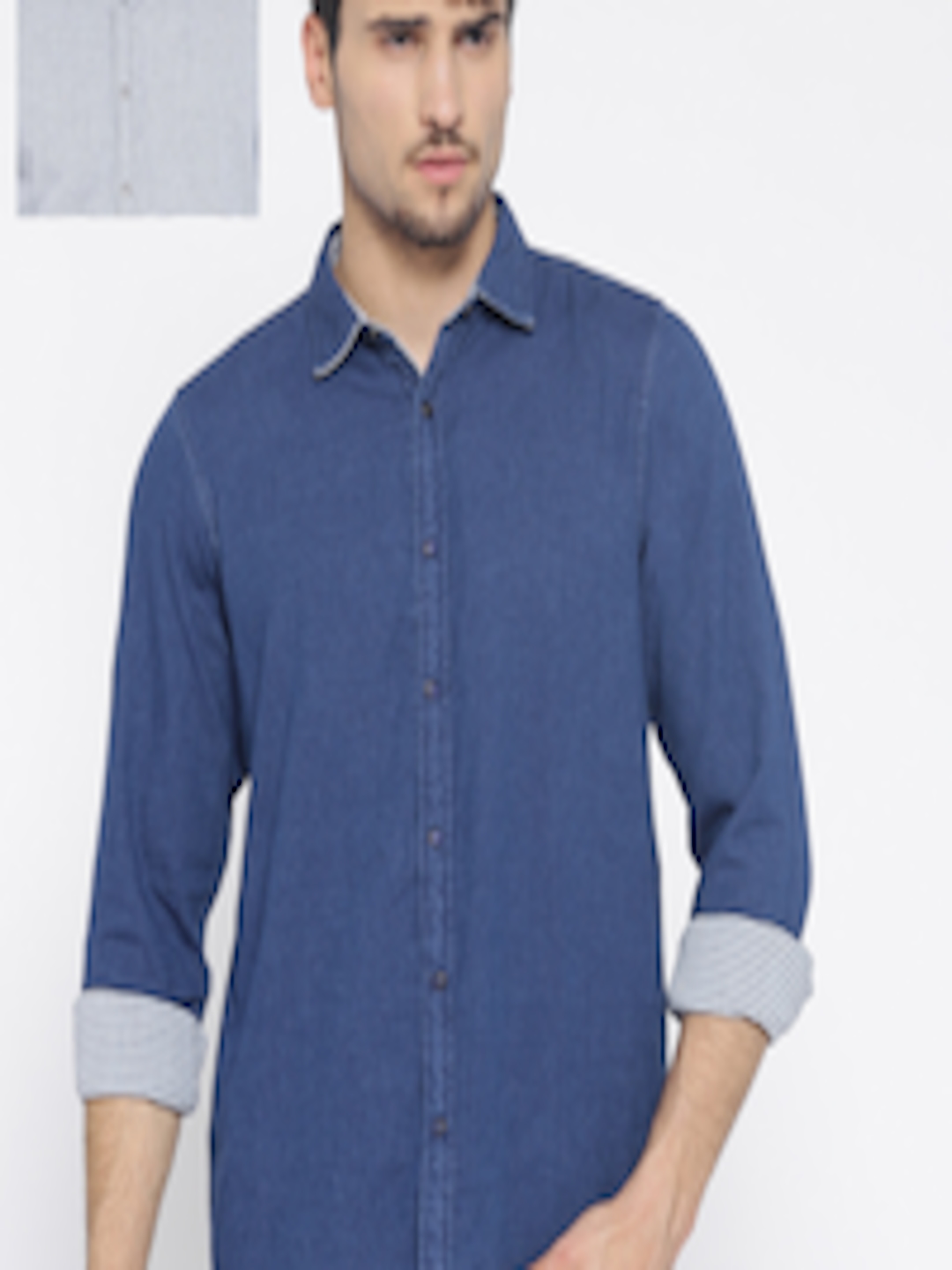 Buy Pepe Jeans Men Navy Regular Fit Solid Chambray Casual Reversible ...