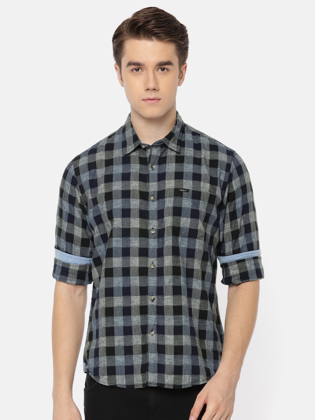 Buy Pepe Jeans Men Navy Blue Checked Casual Shirt - Shirts for Men ...
