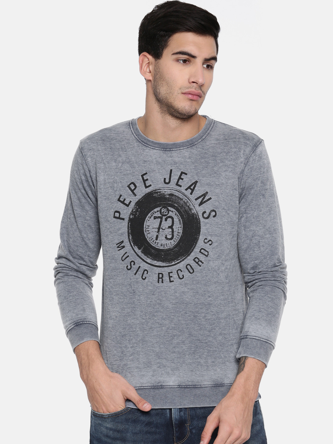 Buy Pepe Jeans Men Blue Printed Sweatshirt - Sweatshirts for Men 7377075 | Myntra