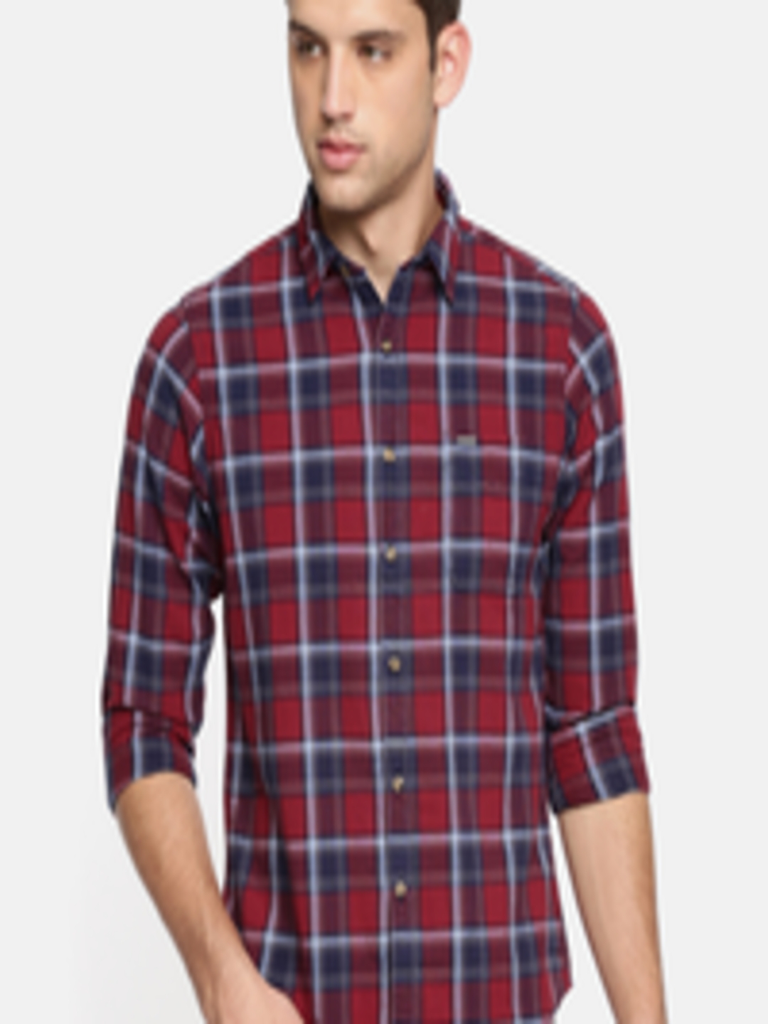 Buy Pepe Jeans Men Red & Navy Blue Regular Fit Checked Casual Shirt ...