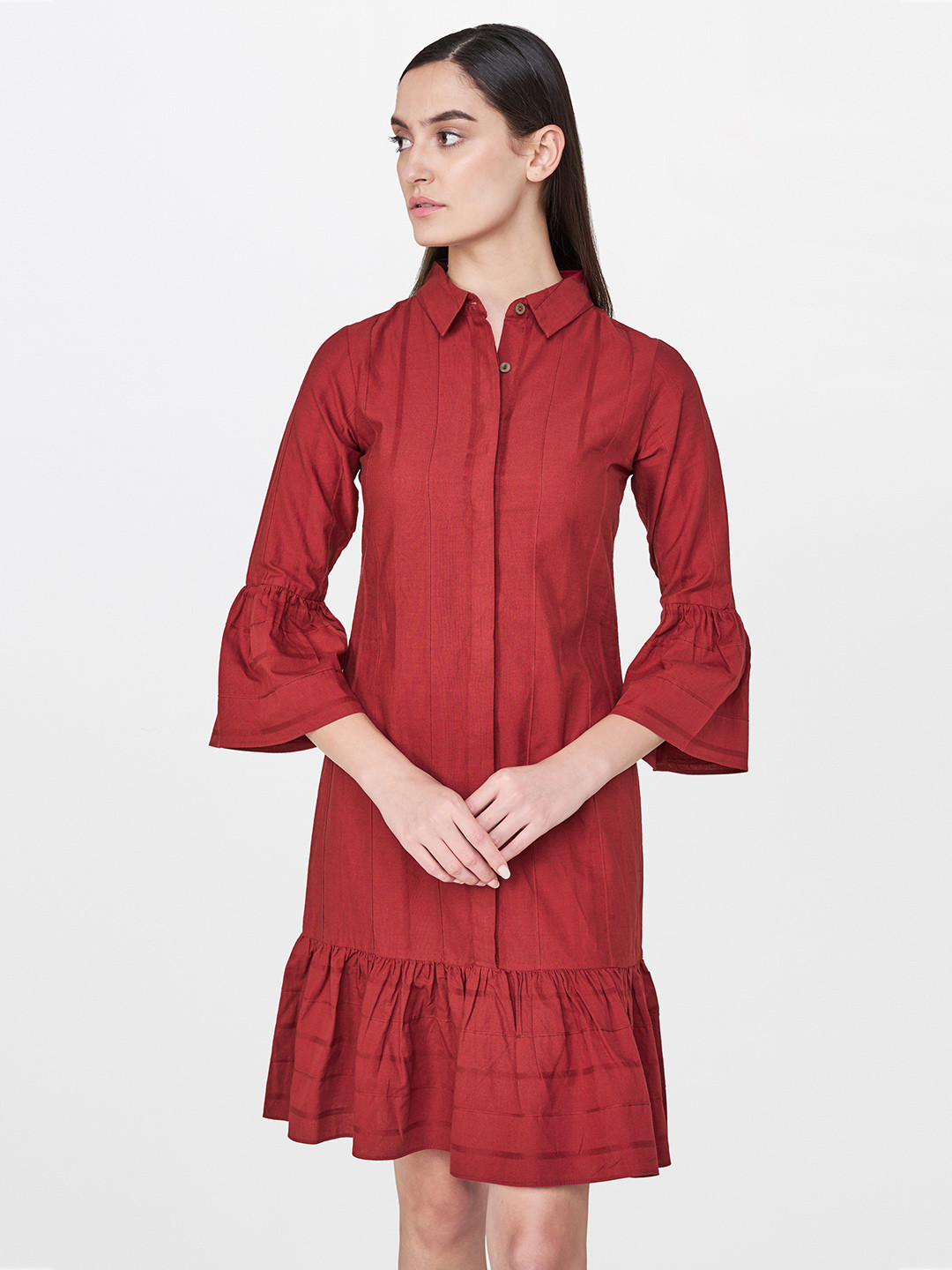 Shirt Dress - Maroon main image 1