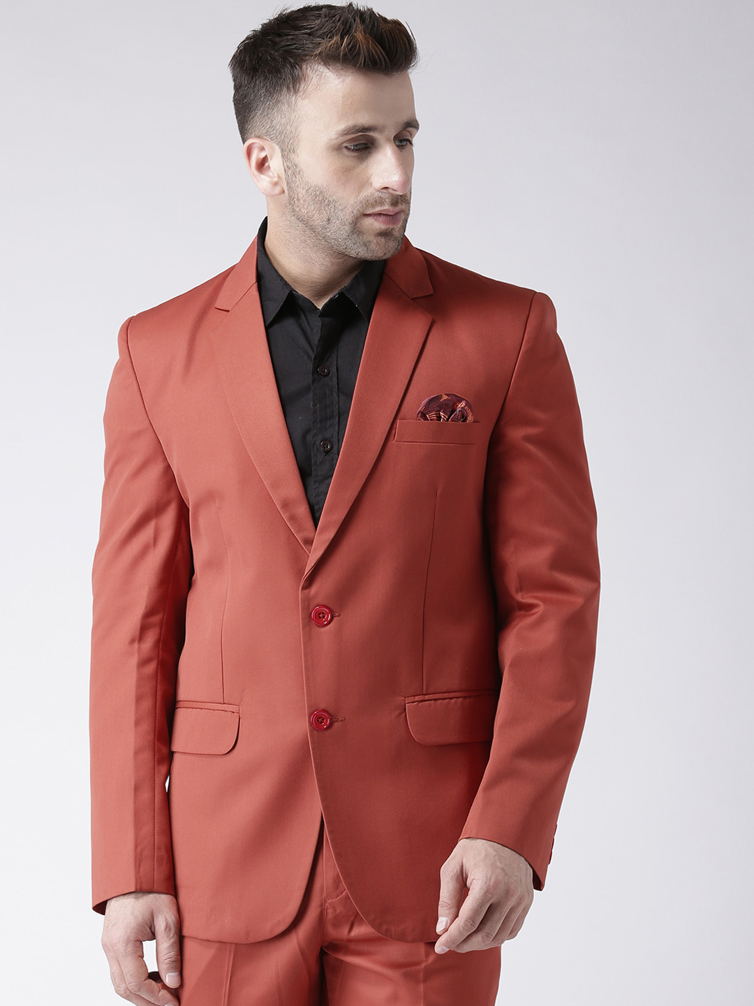 Buy Hangup Rust Coloured Solid Single Breasted Blazer Blazers for Men