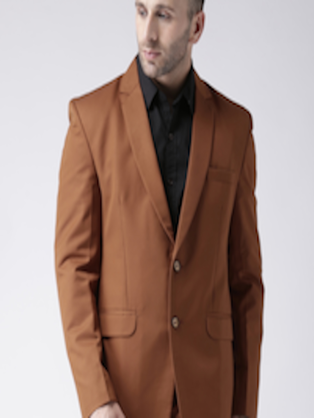 Buy Hangup Rust Brown Solid Single Breasted Blazer - Blazers for Men ...