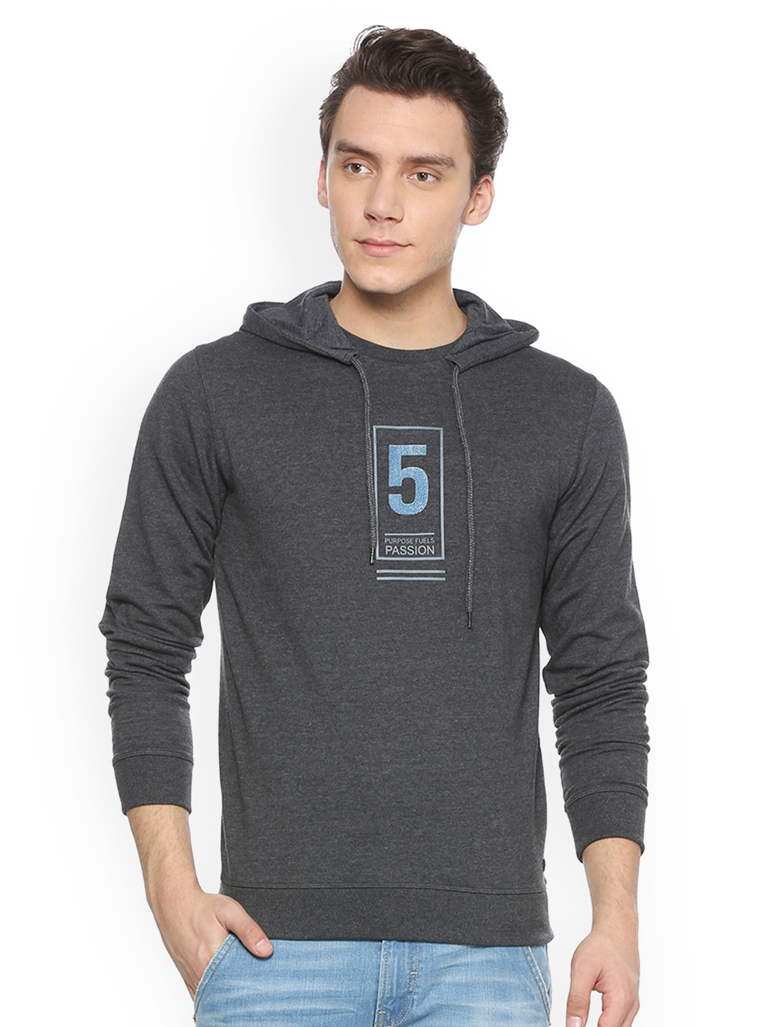 Buy Peter England Casuals Men Charcoal Grey Solid Hooded Sweatshirt