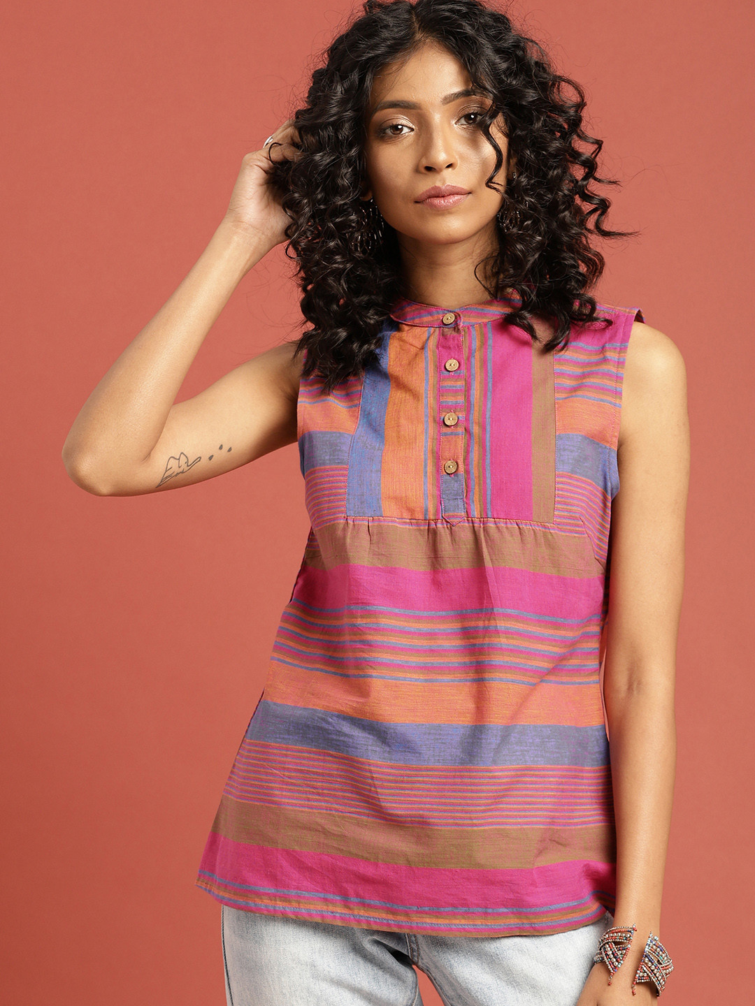 multicoloured striped top womens