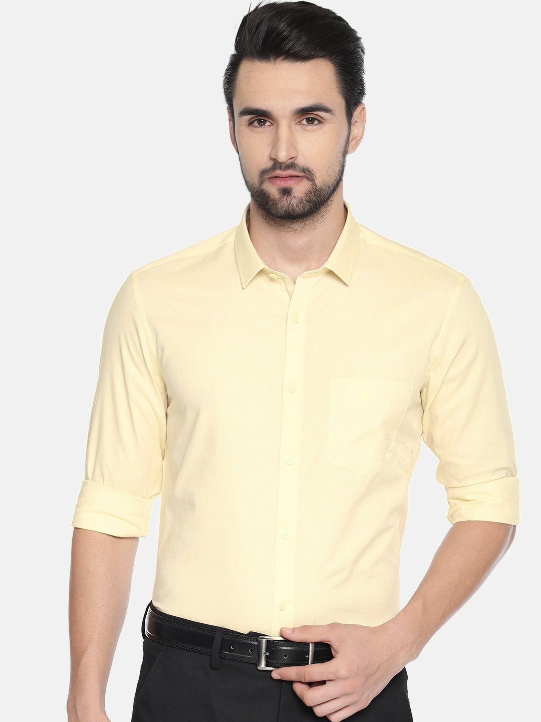 Buy U.S. Polo Assn. Men Yellow Slim Fit Self Design Formal Shirt