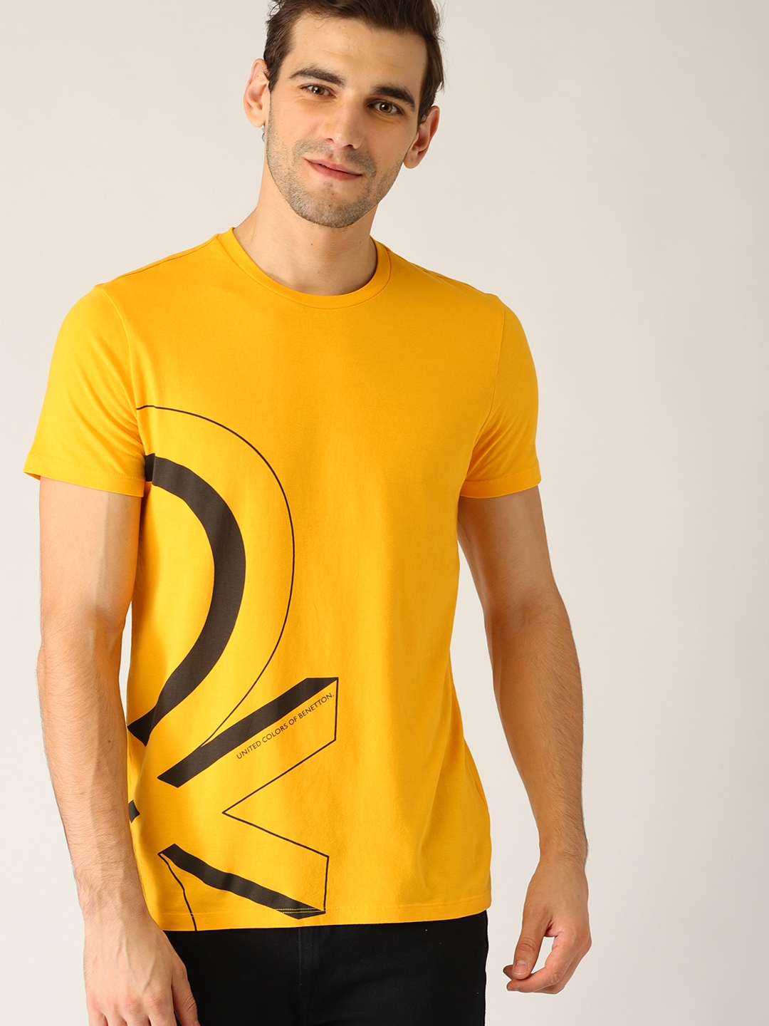 Buy United Colors Of Benetton Men Yellow Printed Round Neck T Shirt ...