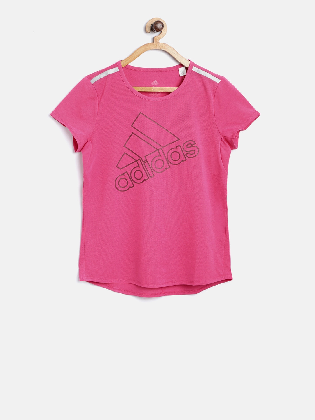 Buy ADIDAS Girls Pink Brand Print Round Neck Training T Shirt - Tshirts ...