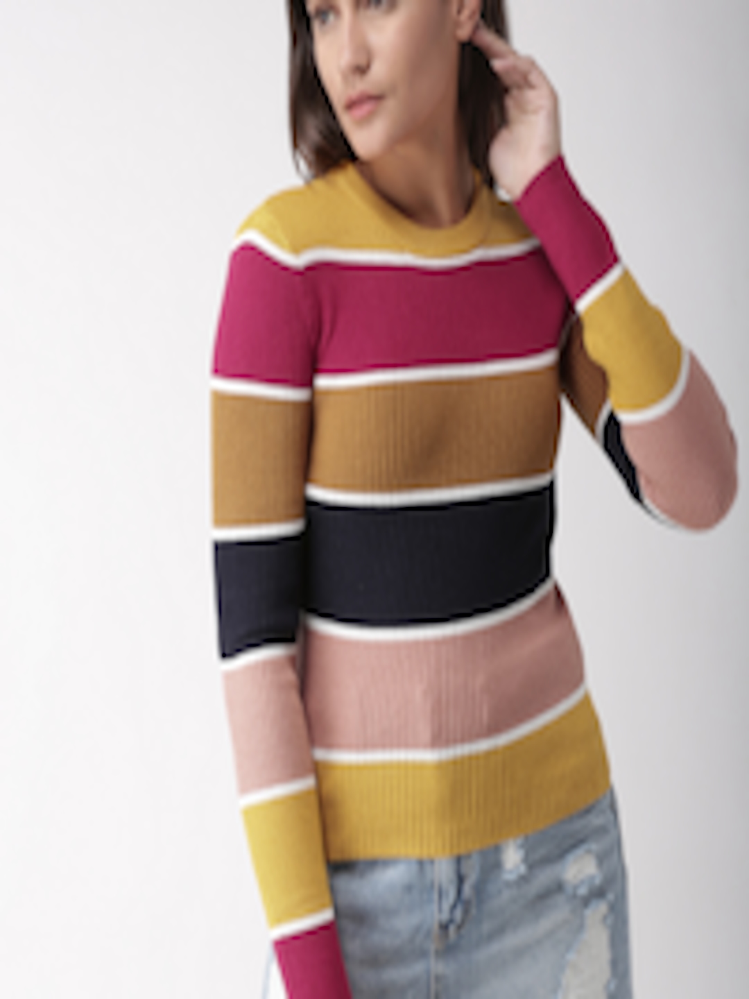 Buy FOREVER 21 Women Multicoloured Striped Pullover Sweater - Sweaters