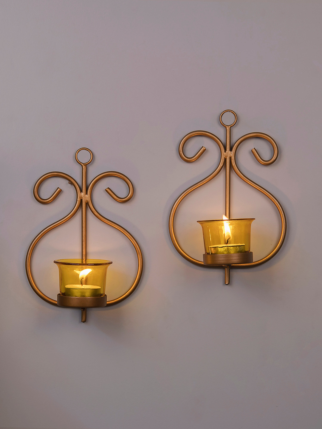 Buy Homesake Gold Toned & Yellow Candle Holders Candle Holders for