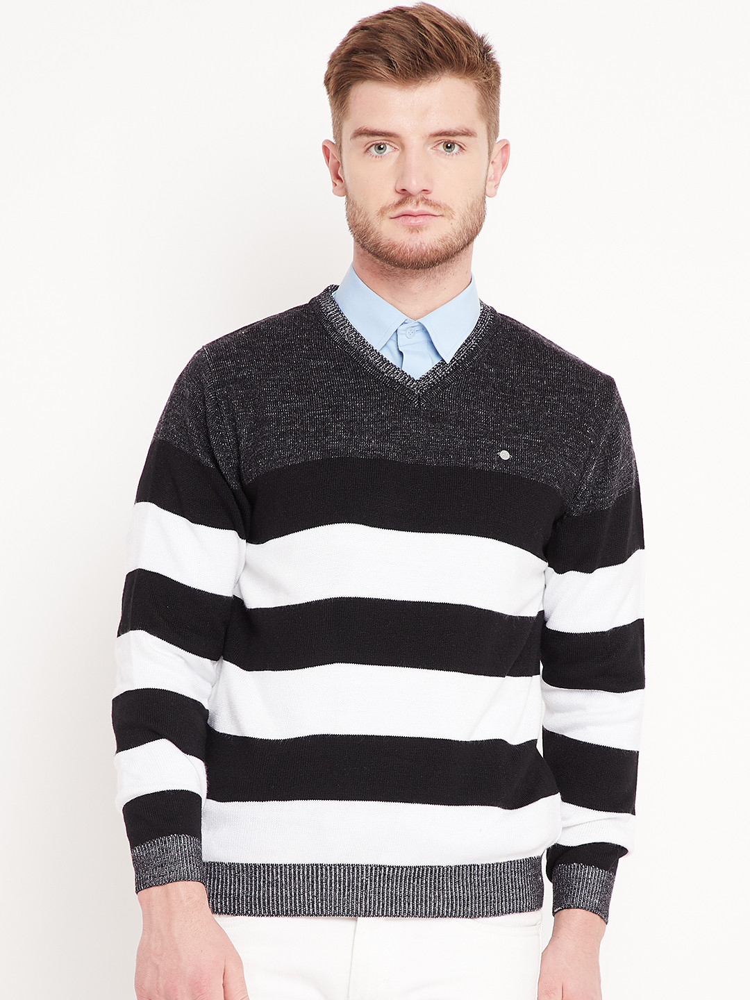 Buy Duke Men Black & White Striped Sweater Sweaters for