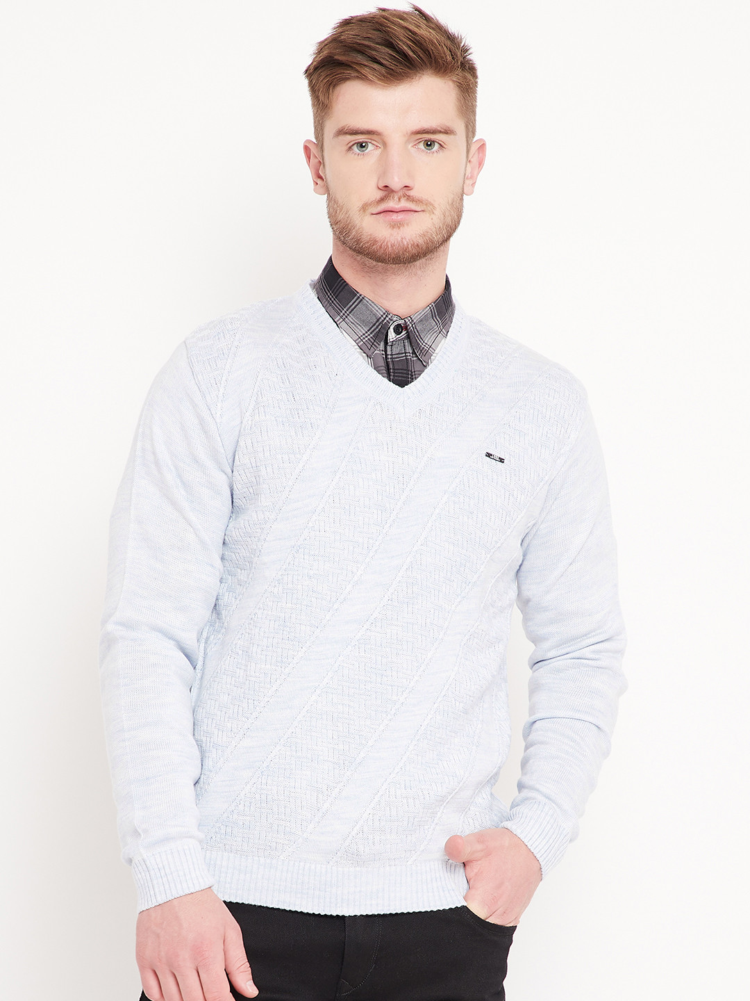 Buy Duke Stardust Men Blue Self Design Pullover Sweaters for Men