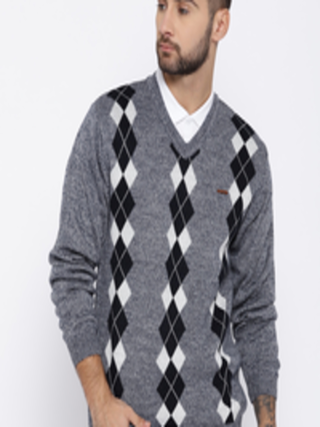 Buy Duke Stardust Men Navy Blue & White Self Design Pullover - Sweaters ...