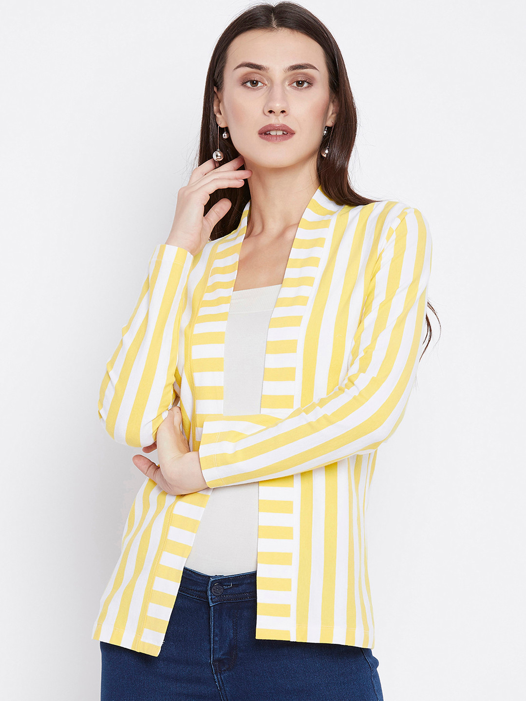 Buy Zastraa Women Yellow & White Striped Coat Coats for Women 7414859 Myntra
