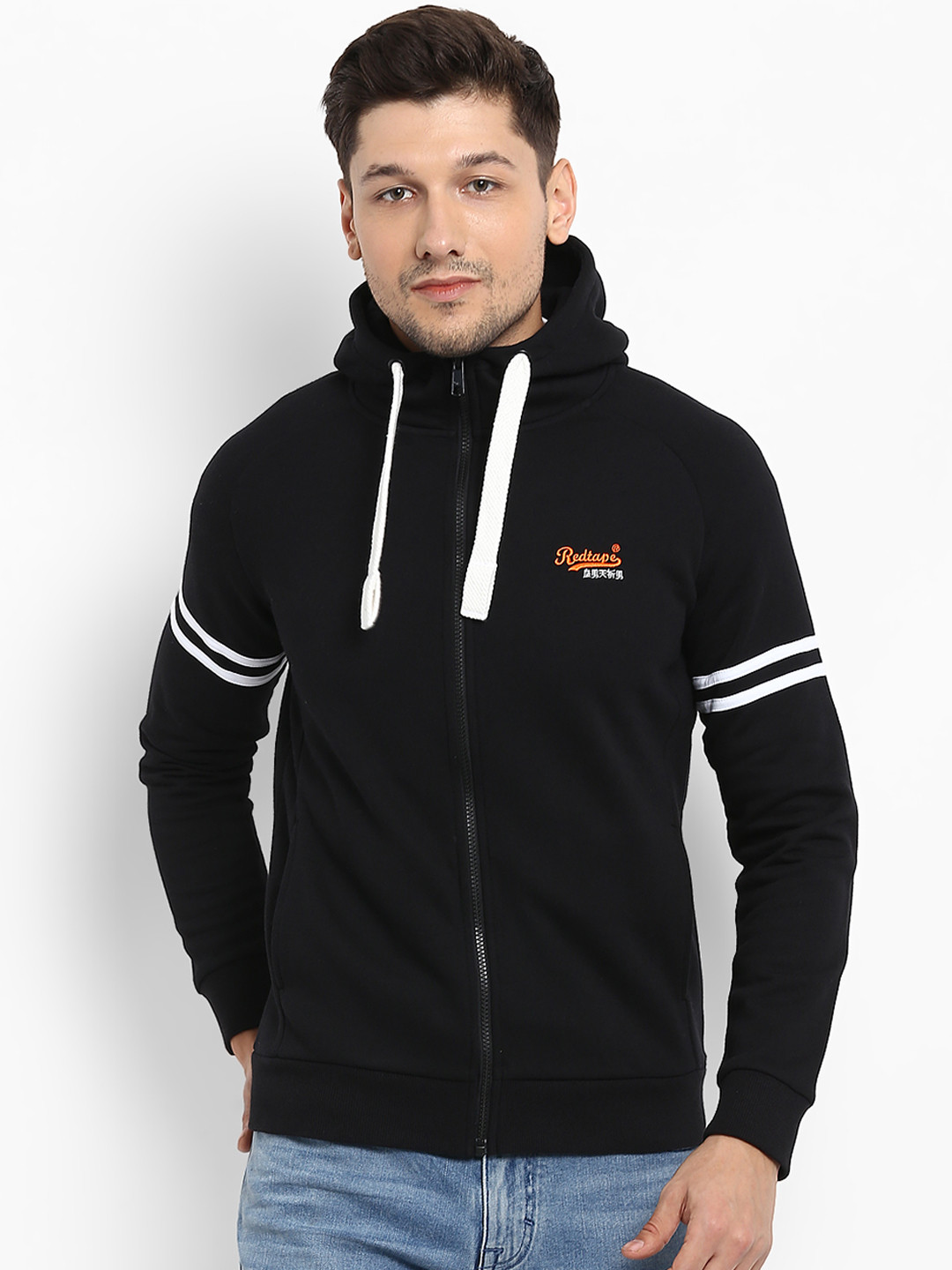 Buy Red Tape Men Black Striped Hooded Sweatshirt Sweatshirts for Men