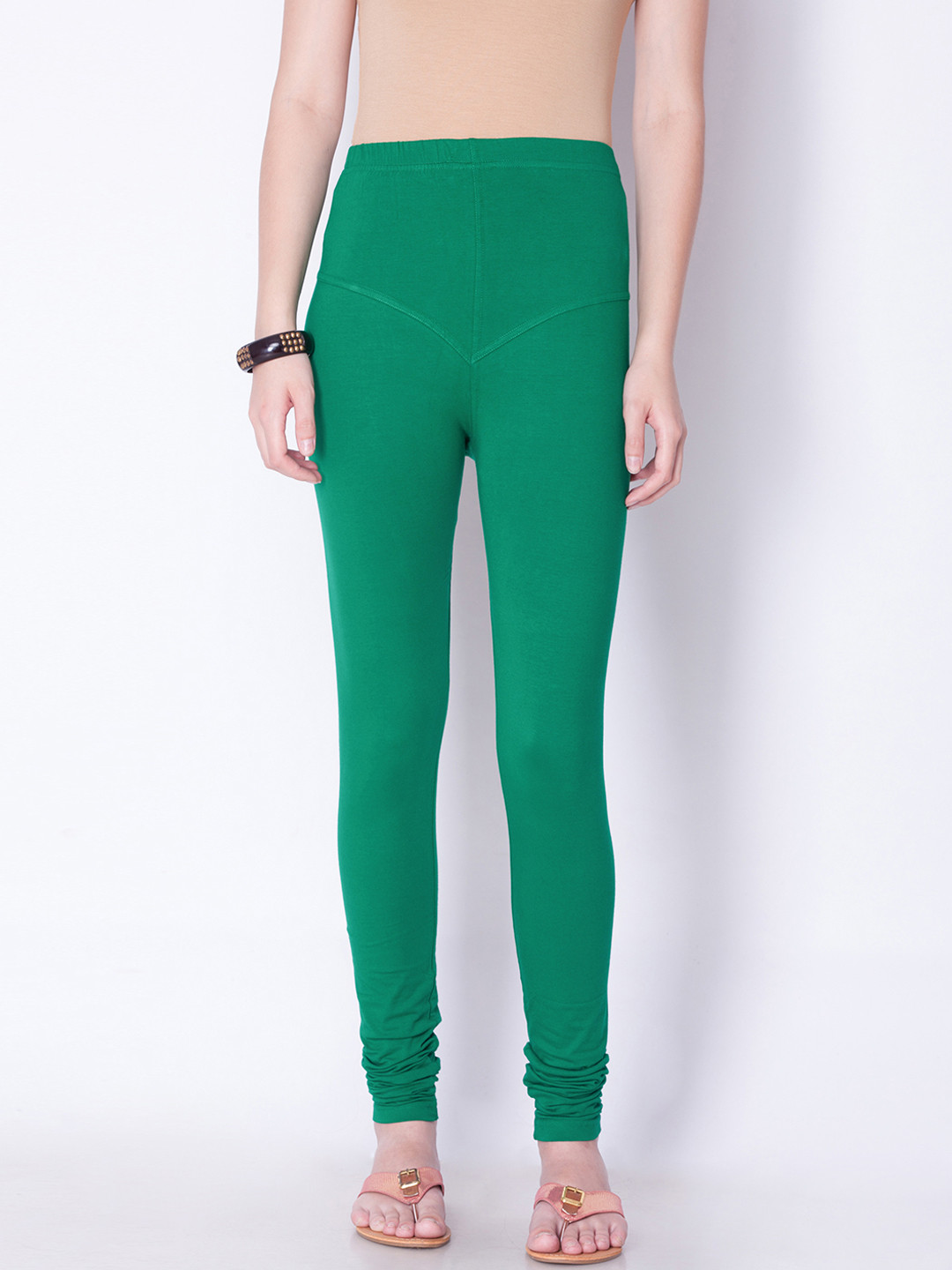 Buy Dollar Missy Women Green Solid Churidar Leggings Leggings for