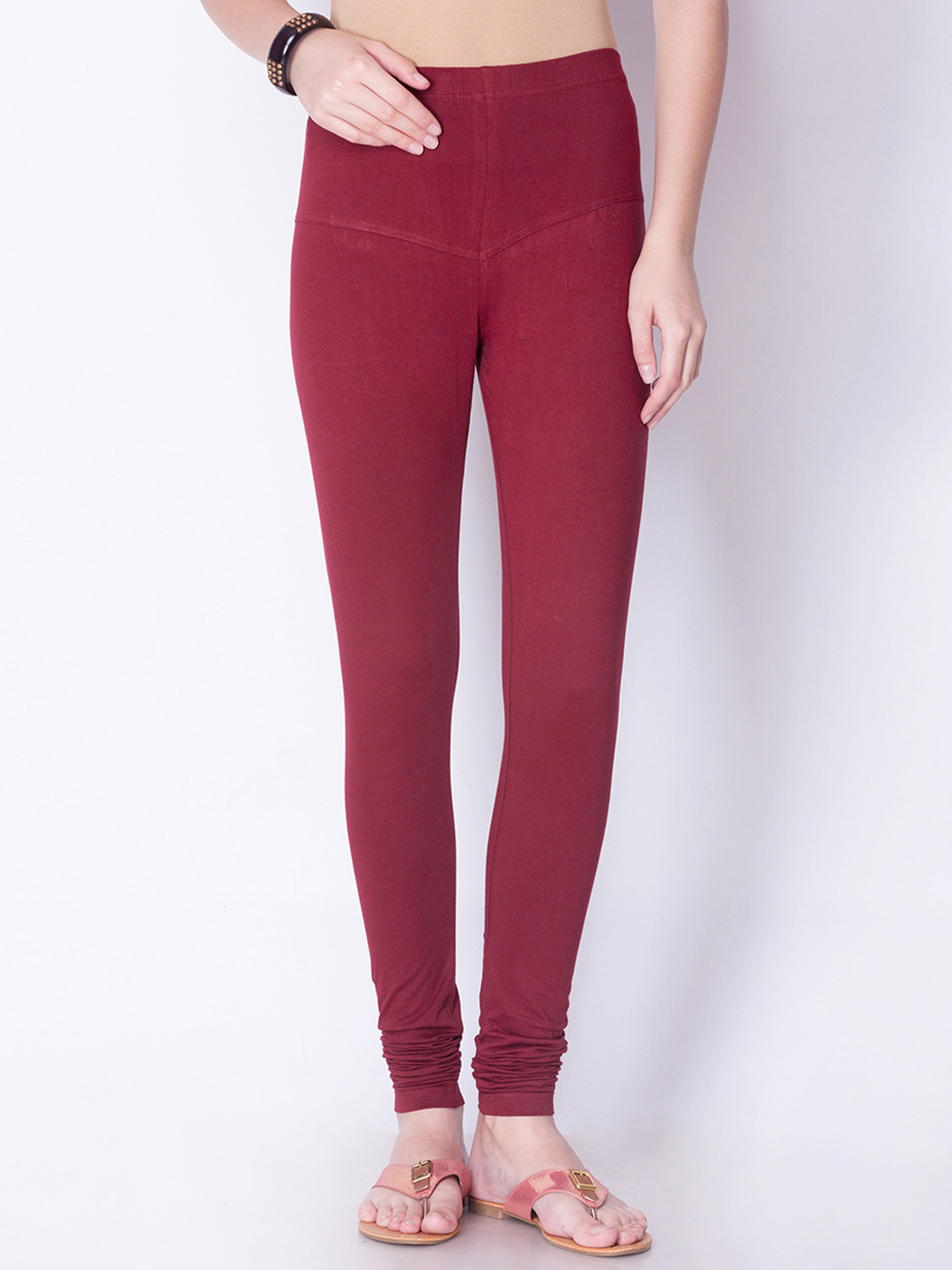 Buy Dollar Missy Women Maroon Solid Churidar Leggings Leggings for