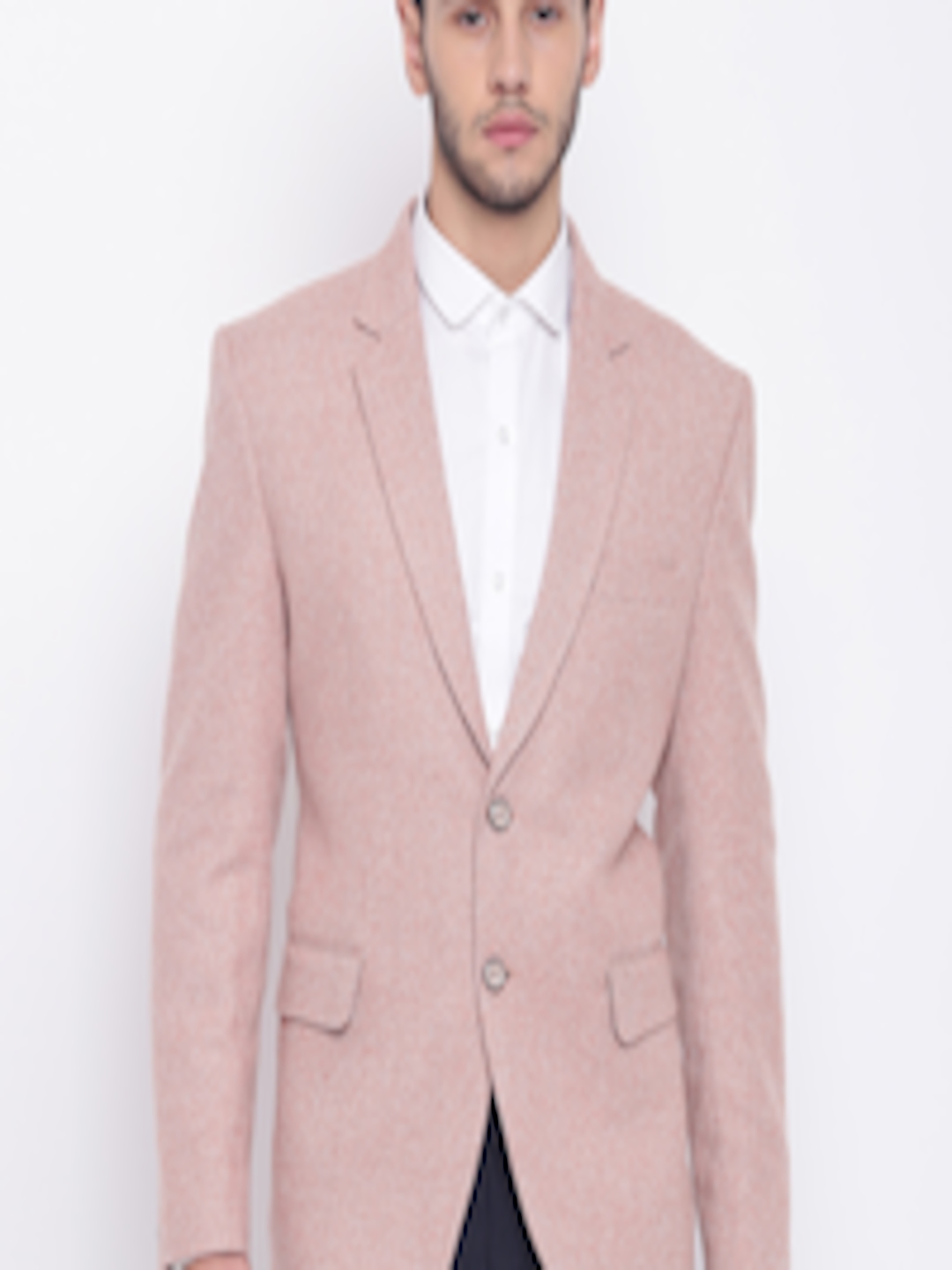 Buy PLATINUM Studio Dusty Pink Solid Single Breasted Casual Blazer ...
