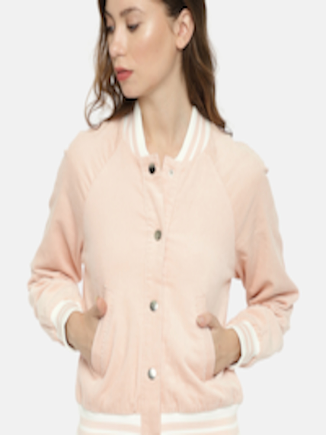 Buy FOREVER 21 Women Pink Solid Corduroy Bomber - Jackets for Women ...
