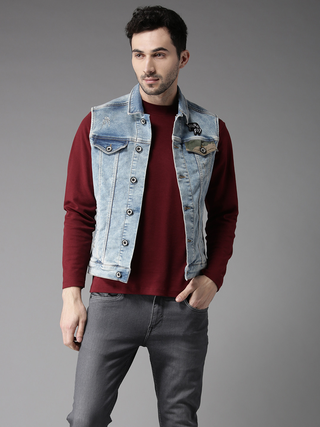 Buy Flying Machine Men Blue Sleeveless Denim Jacket - Jackets for Men