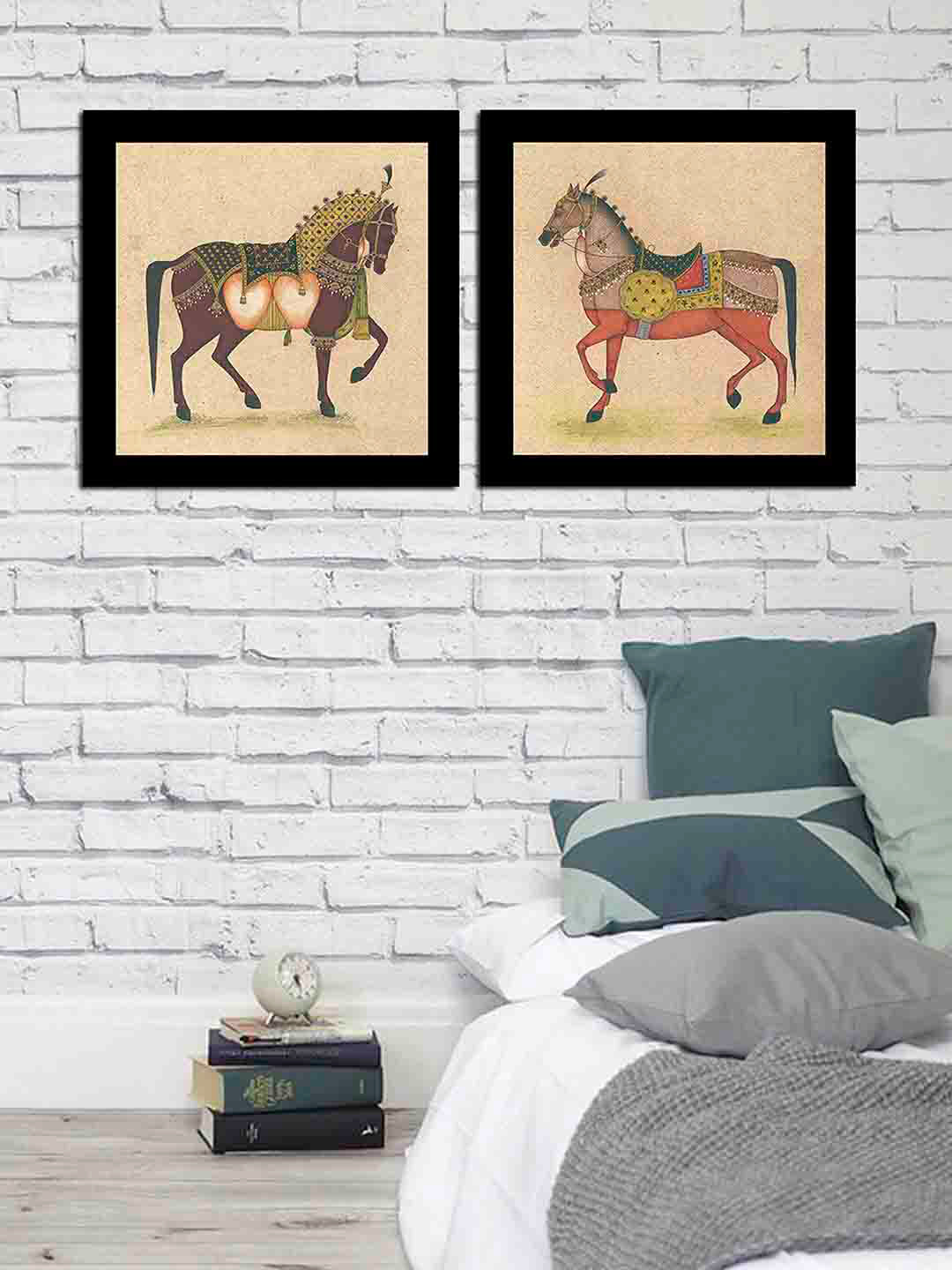Buy Art Street Set Of 2 Brown Horse Wall Paintings Wall Art for